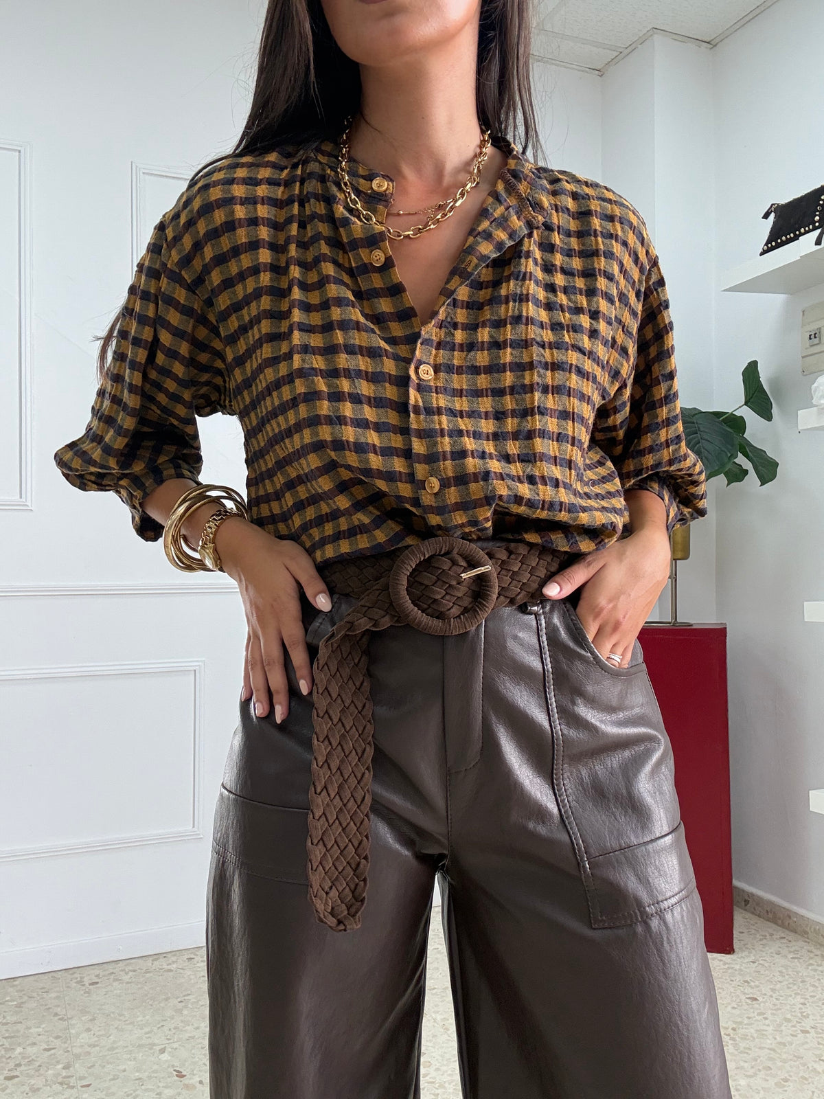 CAMISA VICHY MARRONES