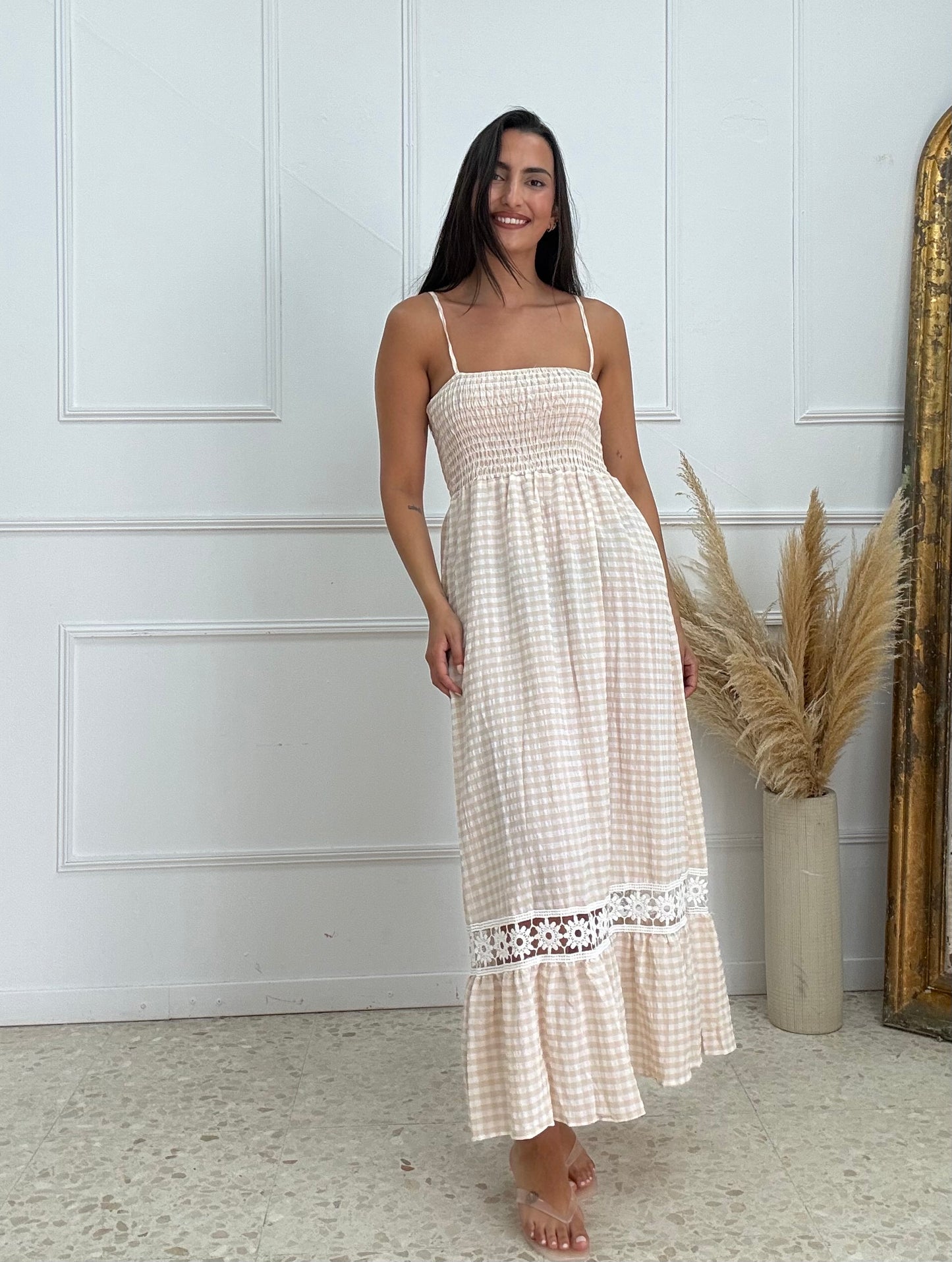 VESTIDO VICHY BEIGE