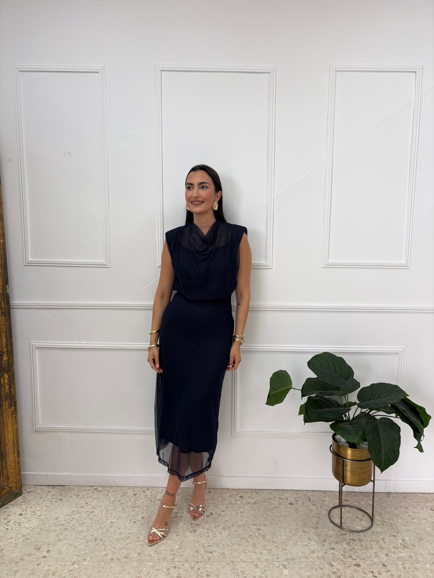 VESTIDO TUL HOMBRERAS MARINO