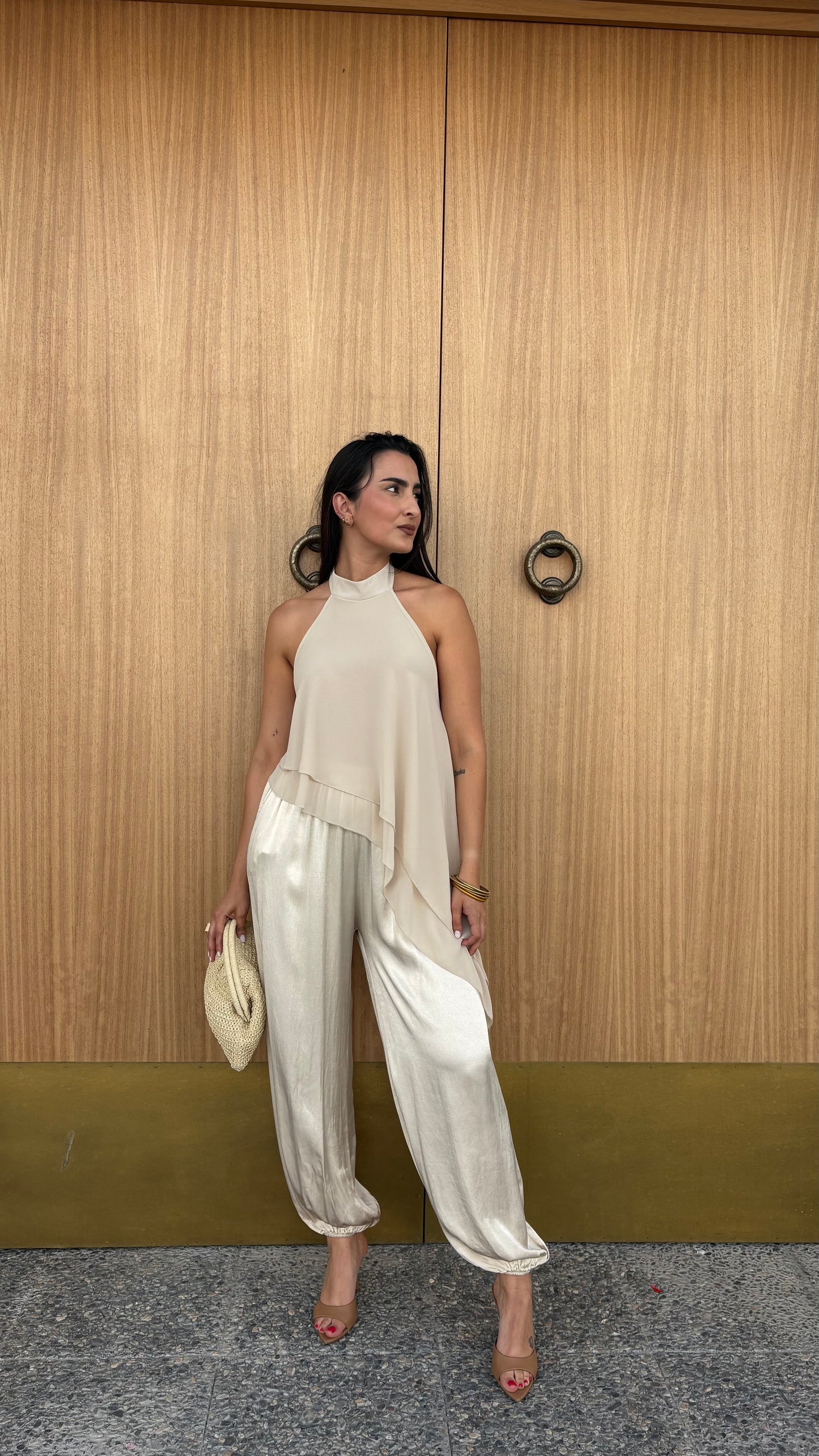 PANTALON BOMBACHO SATÉN BEIGE