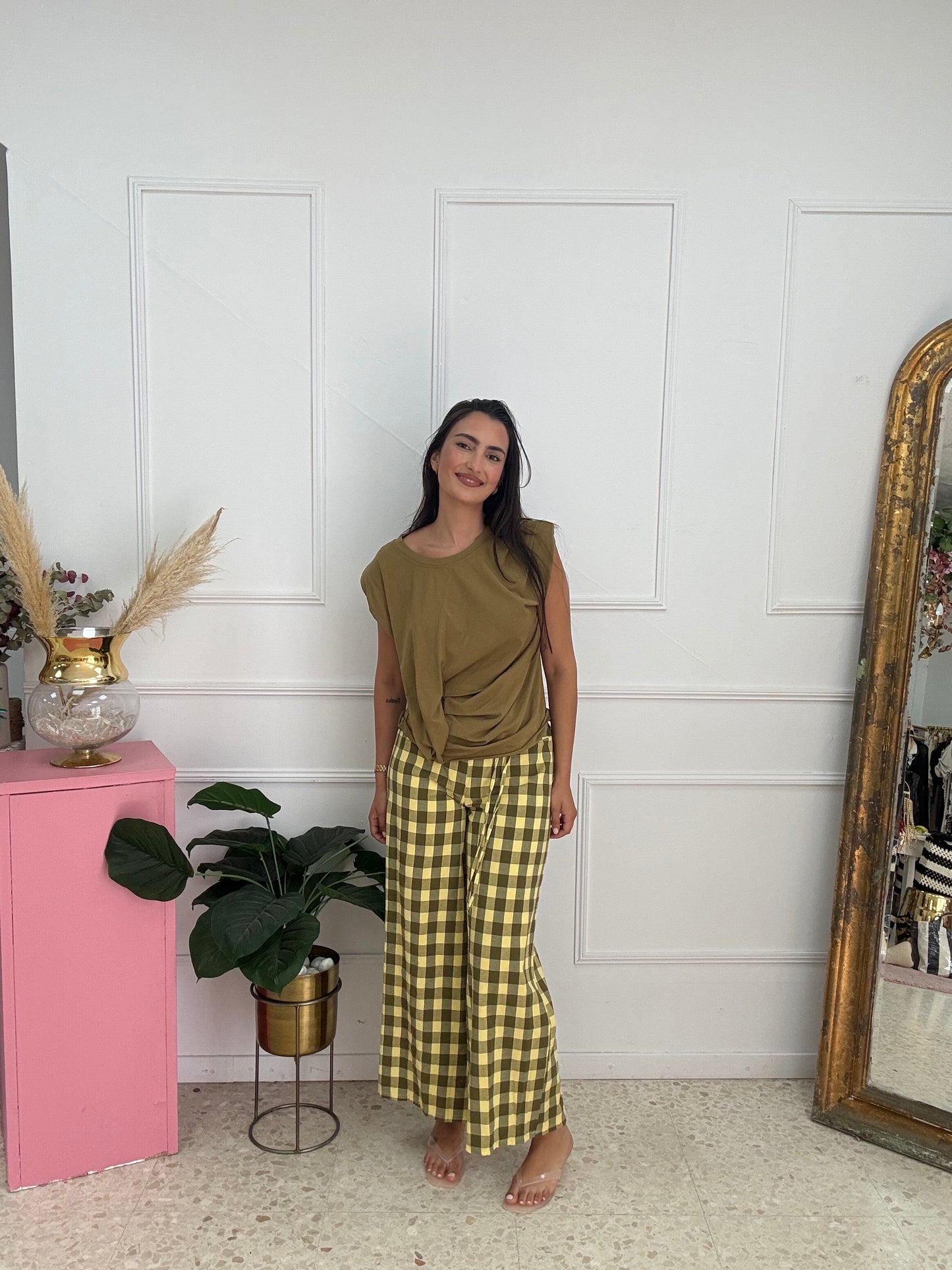 PANTALÓN VICHY OLIVA