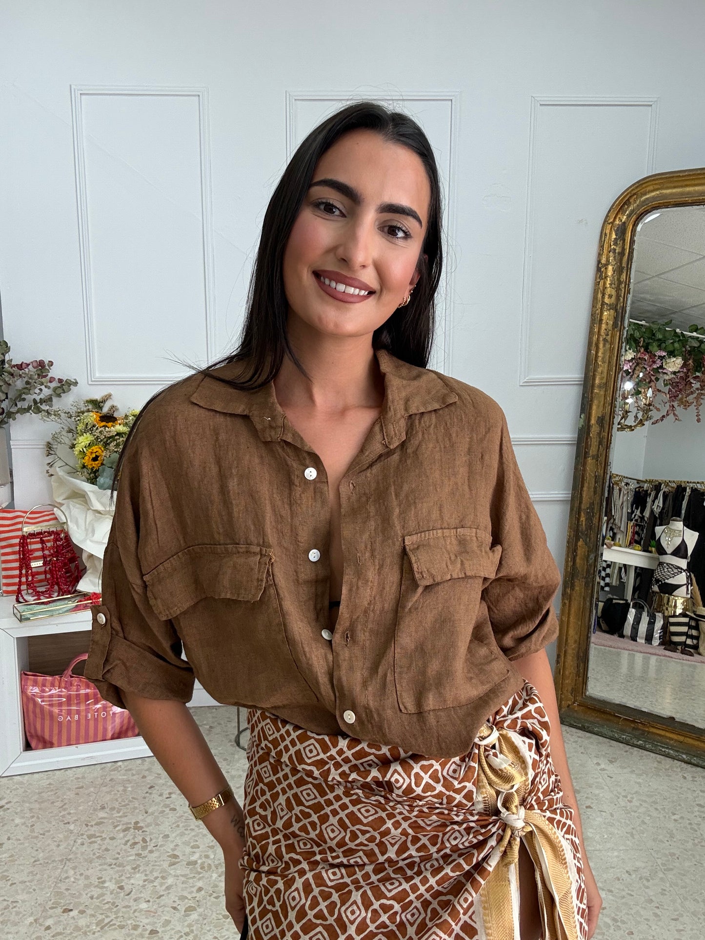 CAMISA PURO LINO CAMEL