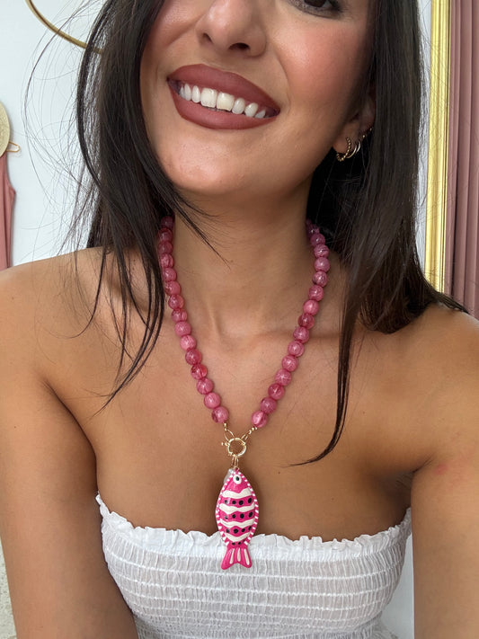 COLLAR BOLAS PEZ ROSA