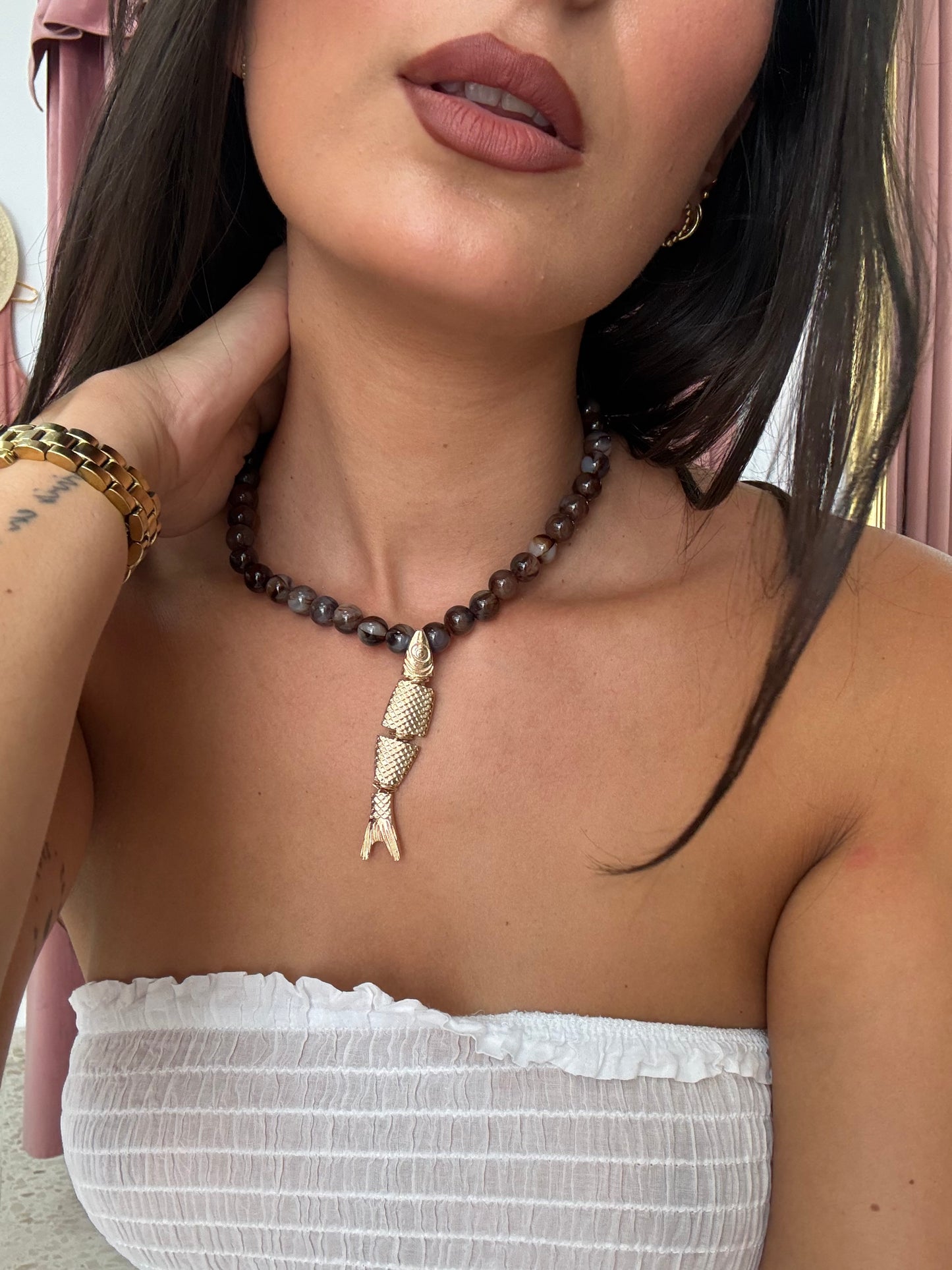 COLLAR MINI PEZ MARRÓN