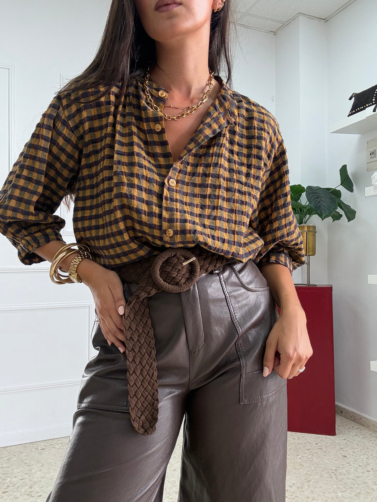 CAMISA VICHY MARRONES
