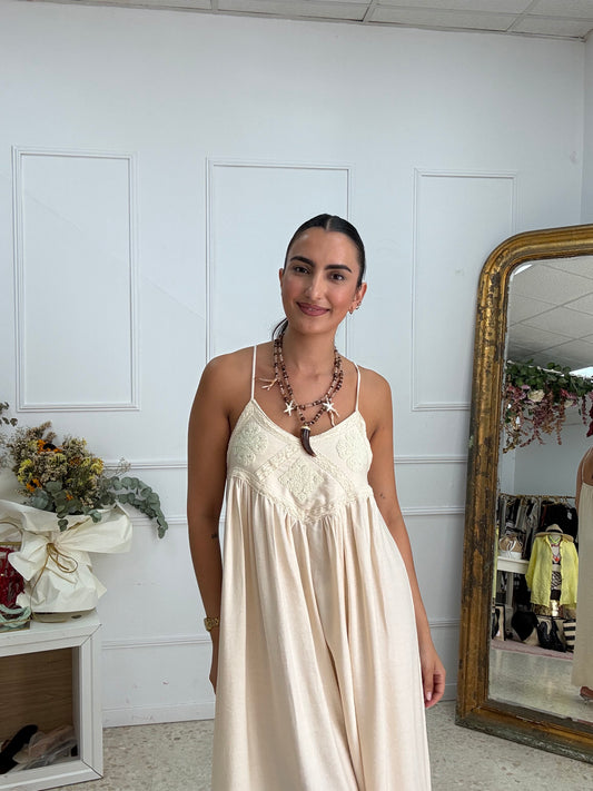 VESTIDO BROCADO BEIGE