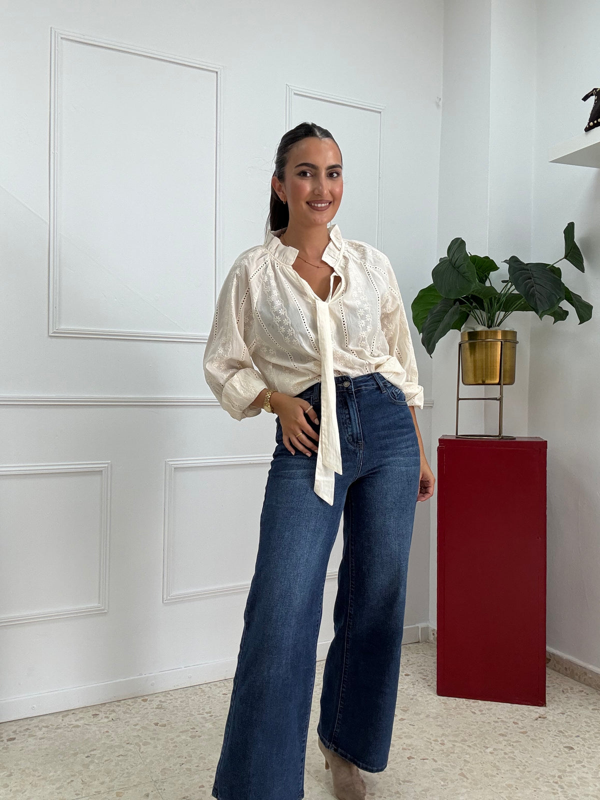 CAMISA BROCADA BEIGE