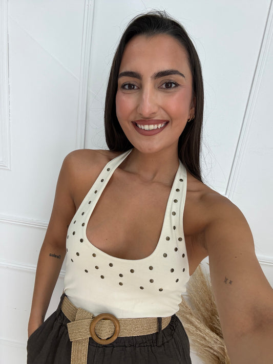 TOP TACHAS BEIGE