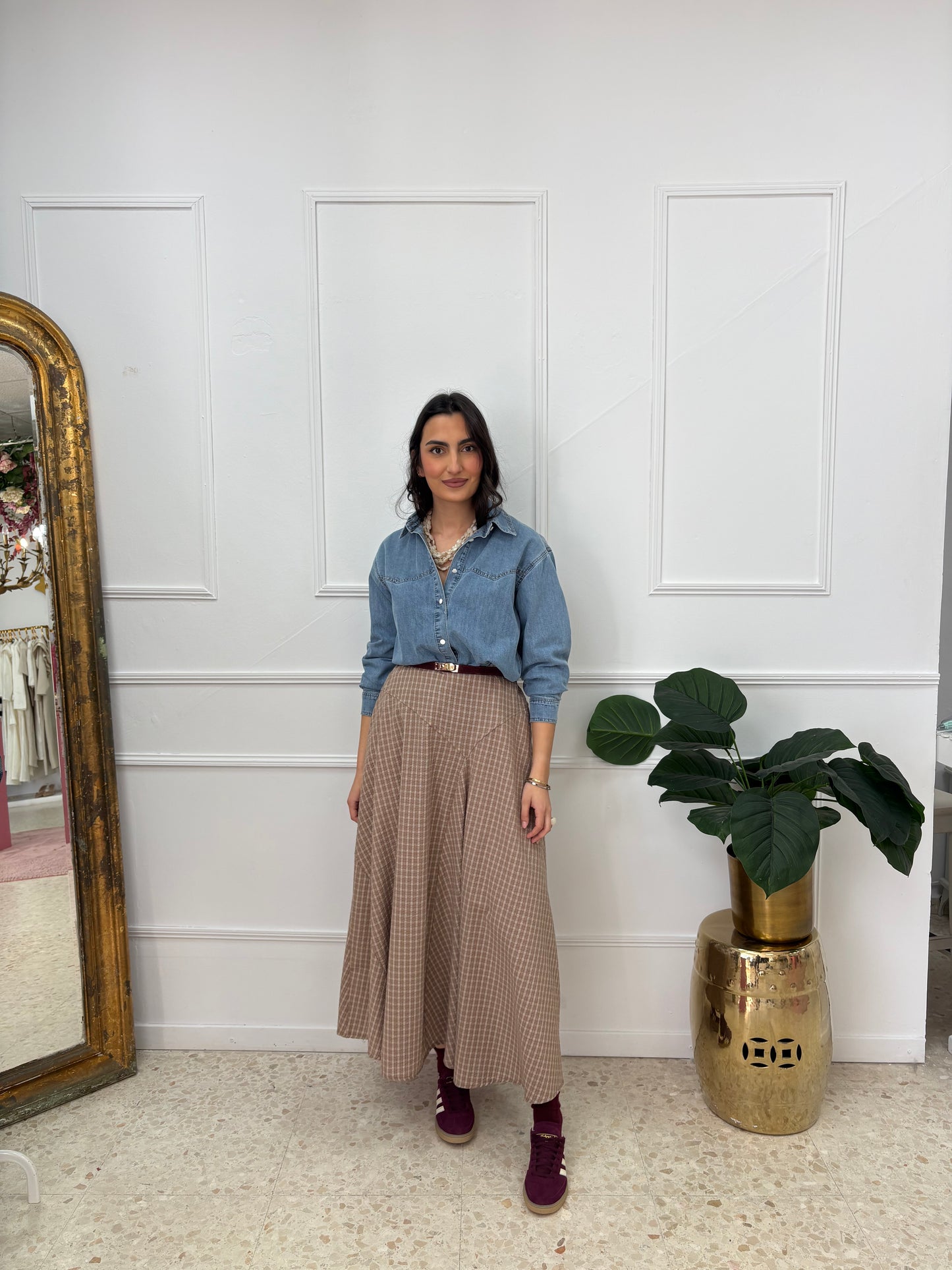 FALDA VICHY TAUPE