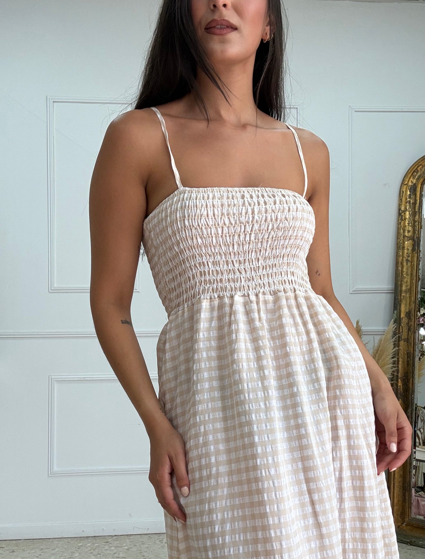 VESTIDO VICHY BEIGE