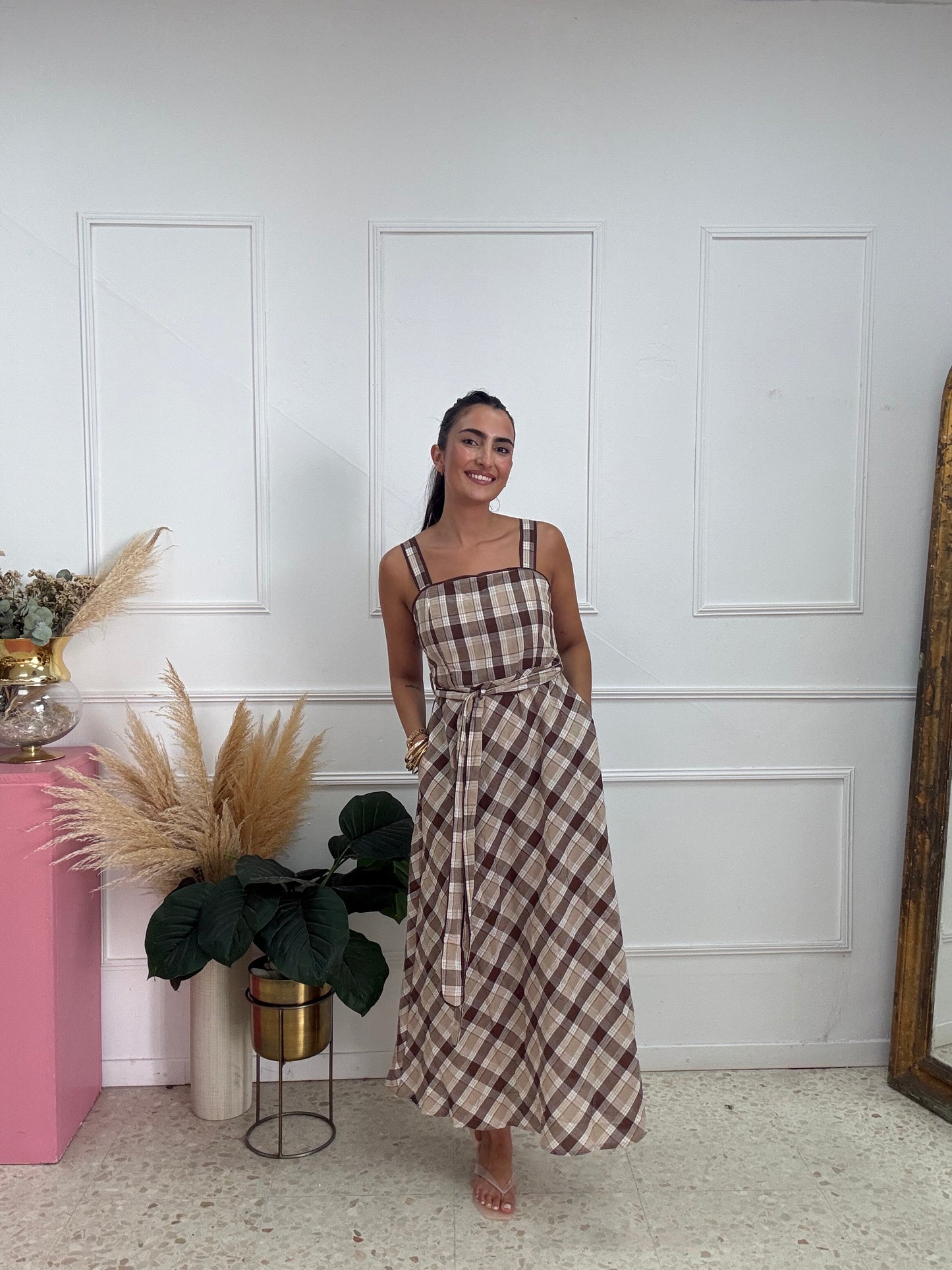 VESTIDO VICHY MARRONES