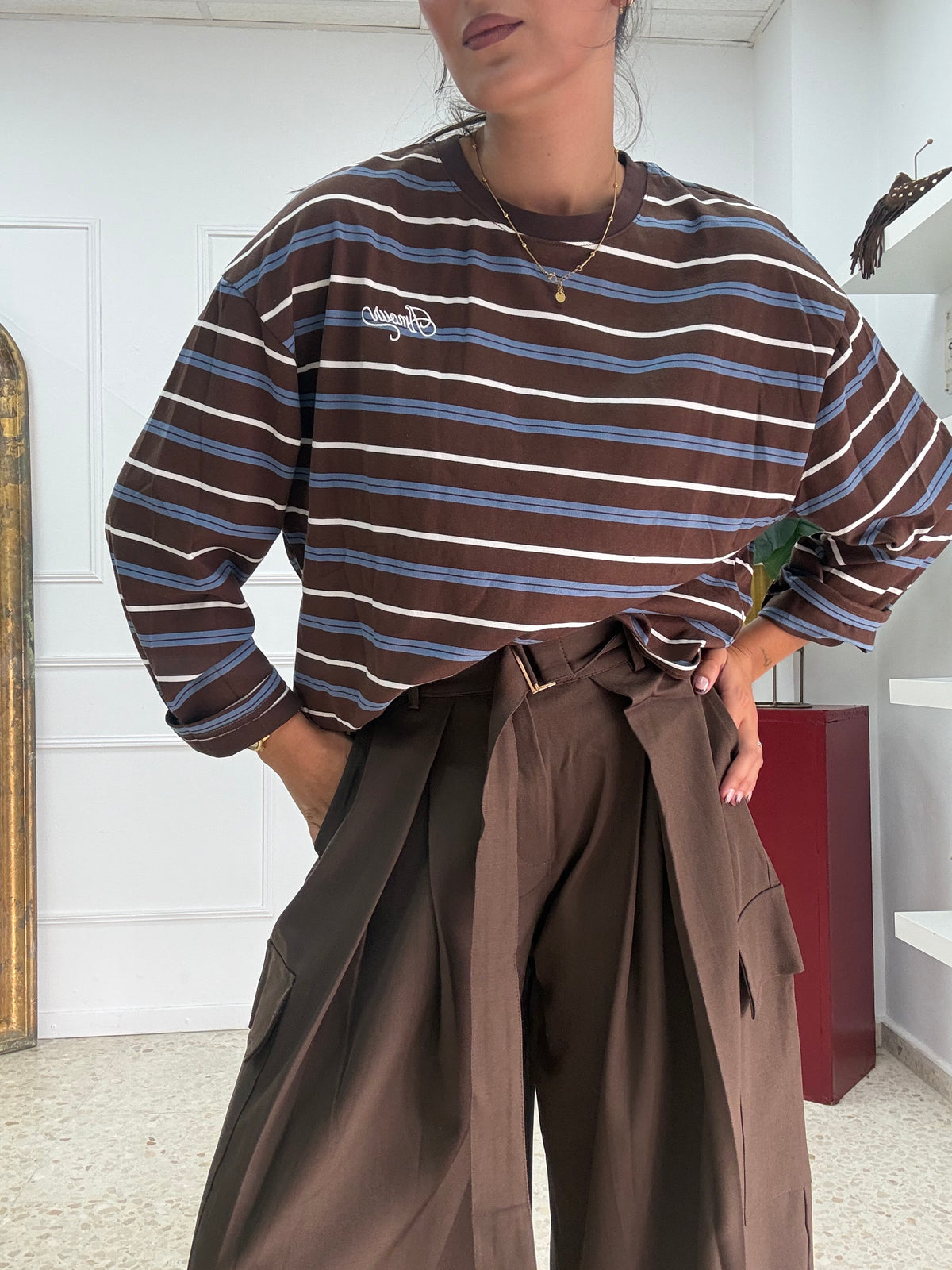 SUDADERA MARRÓN RAYA