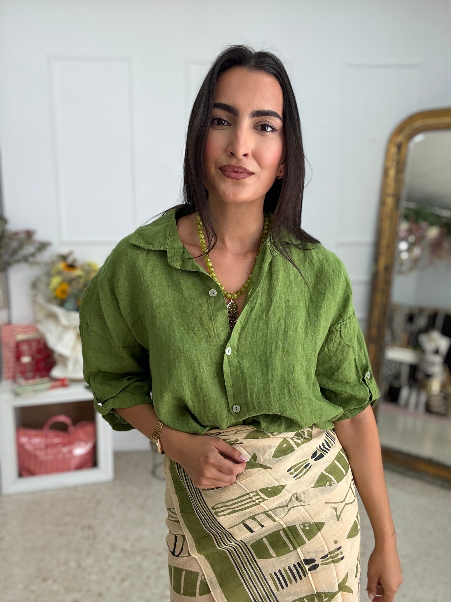 CAMISA PURO LINO OLIVA