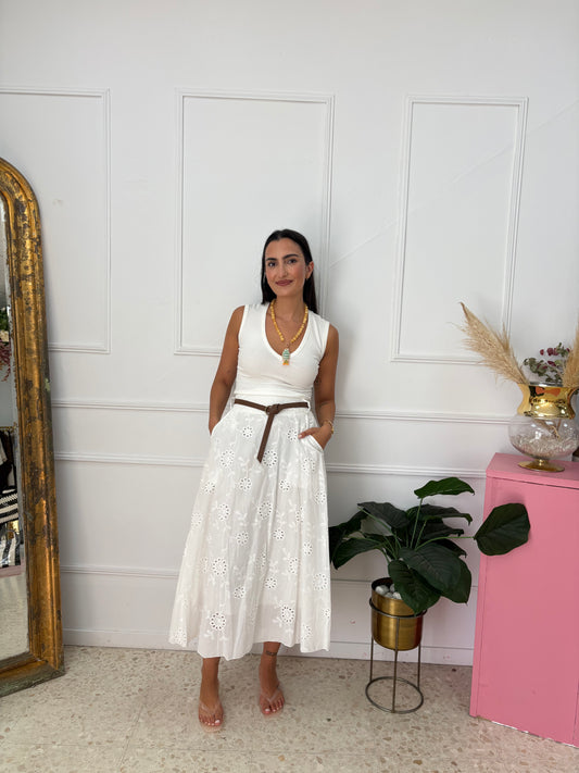 FALDA BROCADA BLANCA
