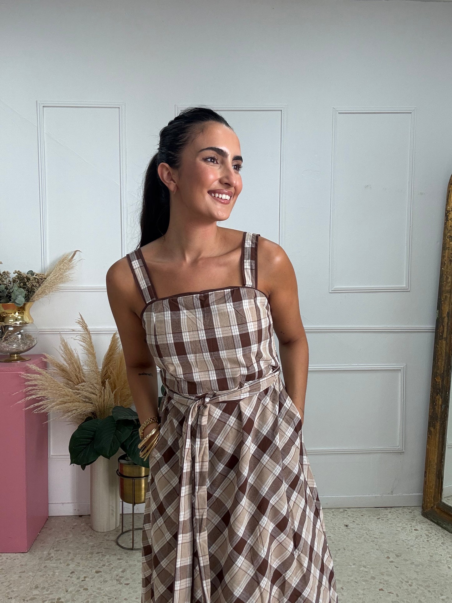 VESTIDO VICHY MARRONES