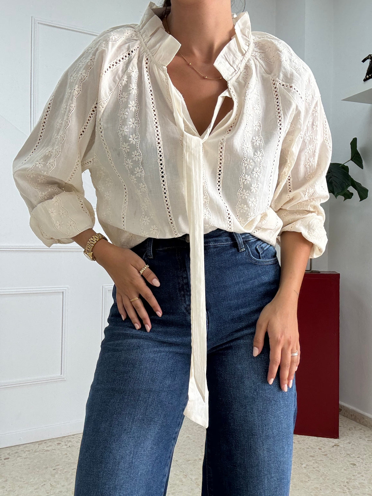 CAMISA BROCADA BEIGE