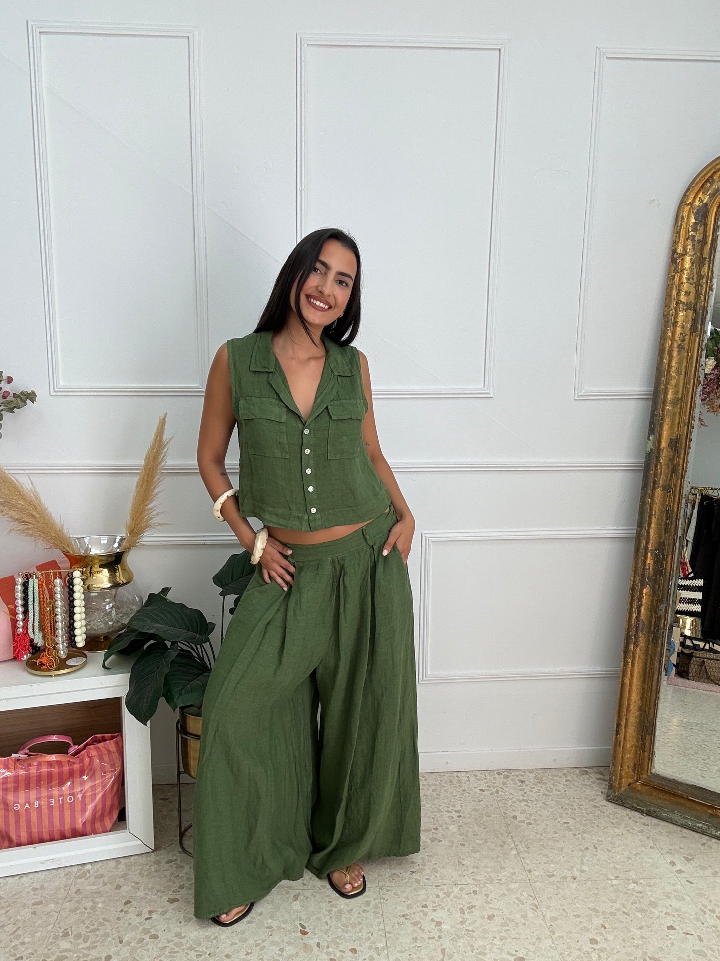 CONJUNTO VERDE PURO LINO