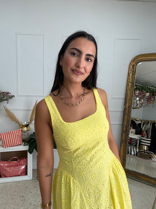 VESTIDO BROCADO AMARILLO
