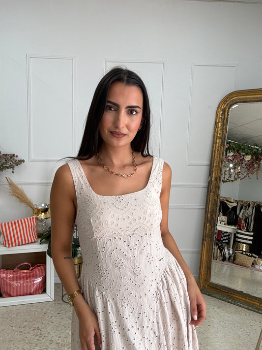 VESTIDO BROCADO BEIGE