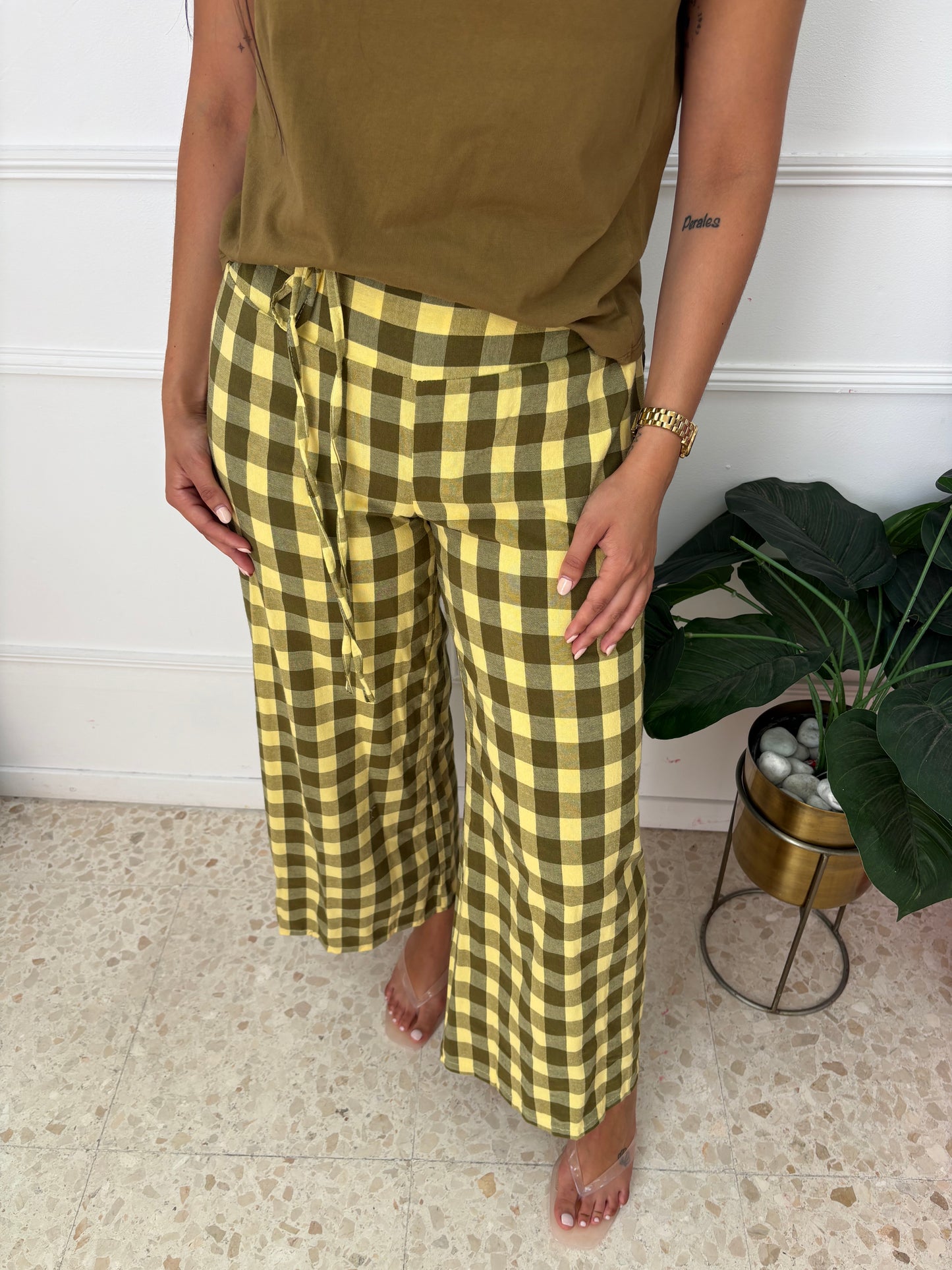PANTALÓN VICHY OLIVA